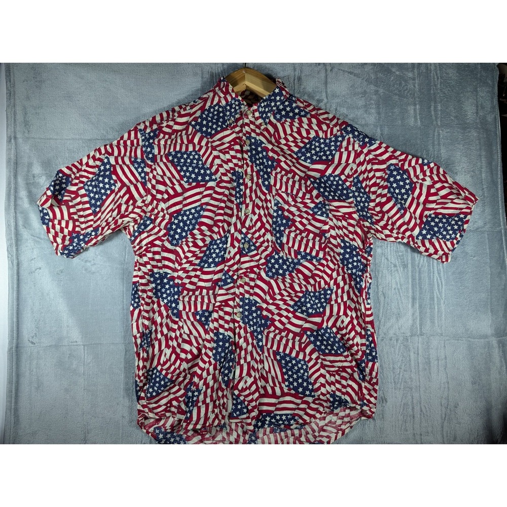 Vintage Tango Max Raab American Flag Patriotic Button Up Shirt XL‎